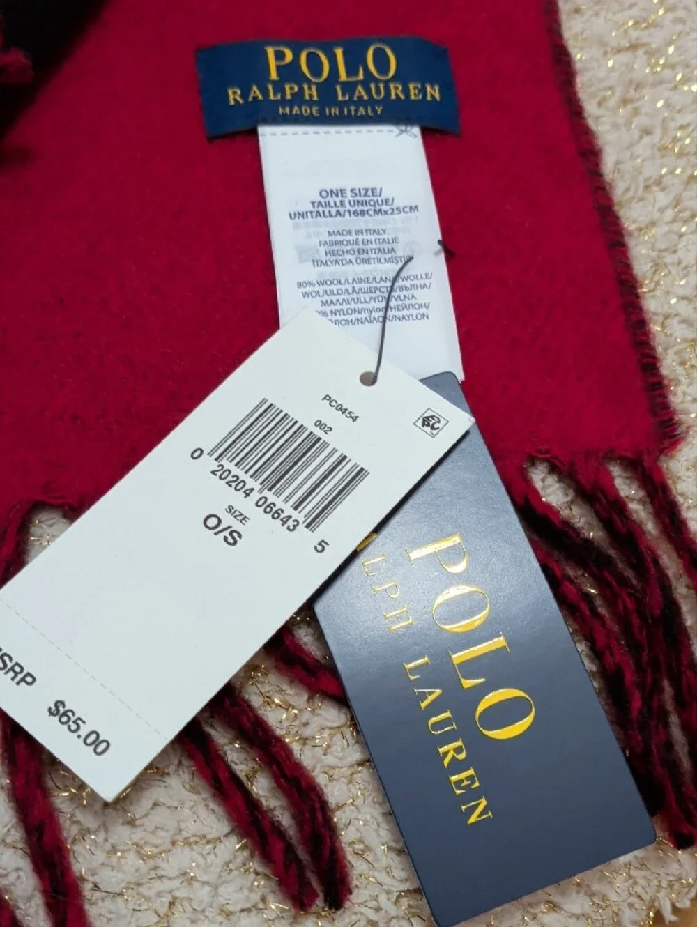 NWT Polo Ralph Lauren Big Pony Reversible Jacquard Wool Blend Scarf Black Red